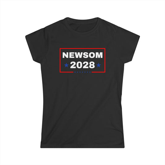 Newsom 2028 Tee - Political Campaign Women's Softstyle Tee, Gavin Newsom for President, Election Shirt, Vote Apparel, Political Merchandise, Statement Tee White Shirt