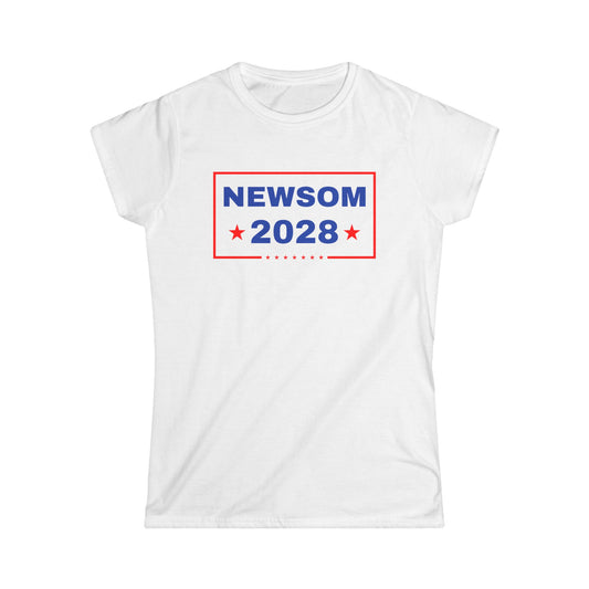 Newsom 2028 Tee - Political Campaign Women's Softstyle Tee, Gavin Newsom for President, Election Shirt, Vote Apparel, Political Merchandise, Statement Tee White Shirt