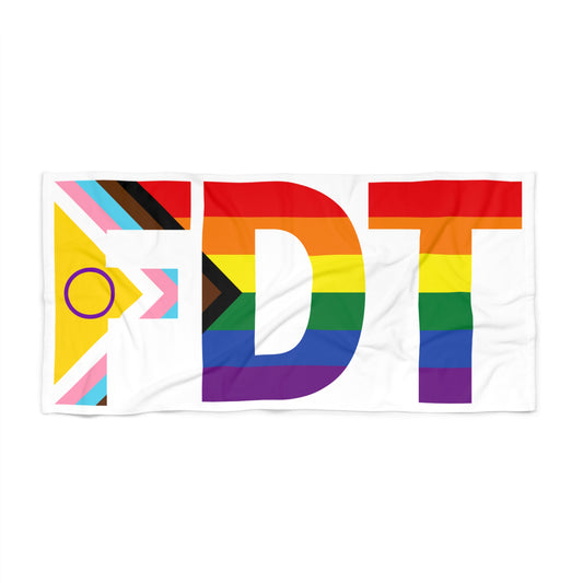 FDT Foxtrot Delta Tango Rainbow Pride Beach Towel, Colorful Progress Flag LGTBQ+ Towel for Summer, Pool Party Essential, LGBTQ+ Pride Decor, Fun Beach Accessory